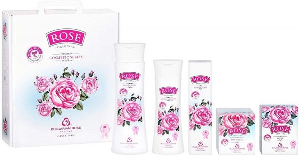 Rose Original Coffret Cadeau pour Femmes 5 pcs avec Huile de Rose 100% Naturelle