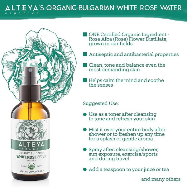 Alteya Organic Eau de rose blanche bulgare 240 ml Spray Bioglass - Certifiée 100% organique – Image 2