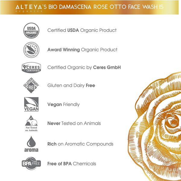 Alteya Organic Nettoyant pour le visage à la rose 250 ml - Certifié organique USDA Savon 100% Biodégradable – Image 6