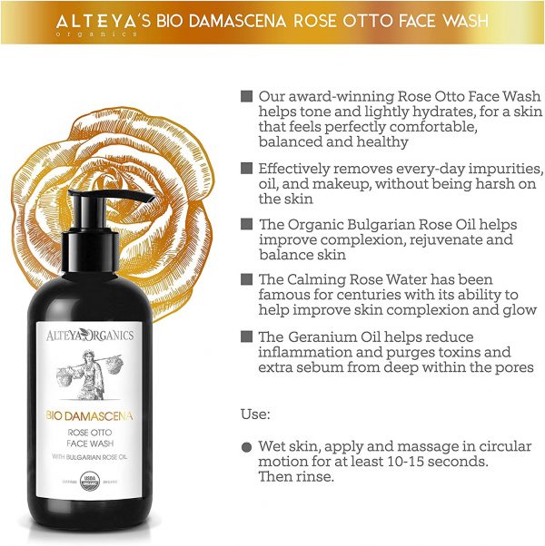 Alteya Organic Nettoyant pour le visage à la rose 250 ml - Certifié organique USDA Savon 100% Biodégradable – Image 5