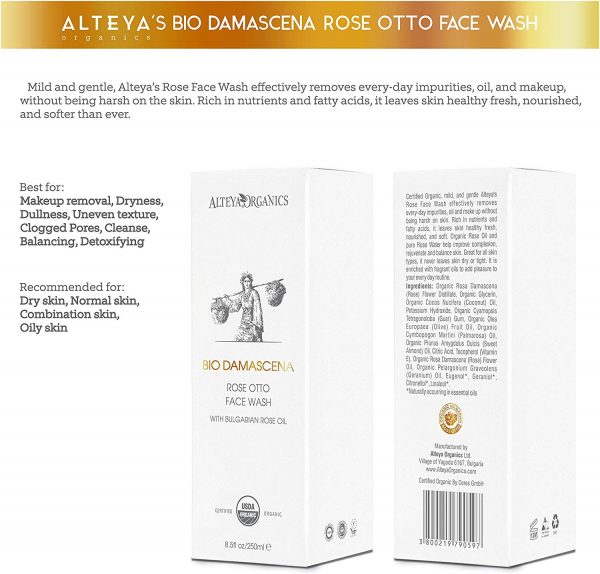 Alteya Organic Nettoyant pour le visage à la rose 250 ml - Certifié organique USDA Savon 100% Biodégradable – Image 2