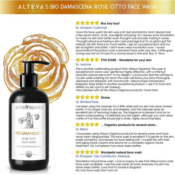 Alteya Organic Nettoyant pour le visage à la rose 250 ml - Certifié organique USDA Savon 100% Biodégradable – Image 3